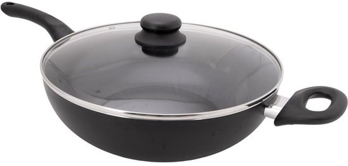 Aluminium Wok - Roerbakpan - Gezond Koken - PFAS-vrij - 30 cm - Zwart
