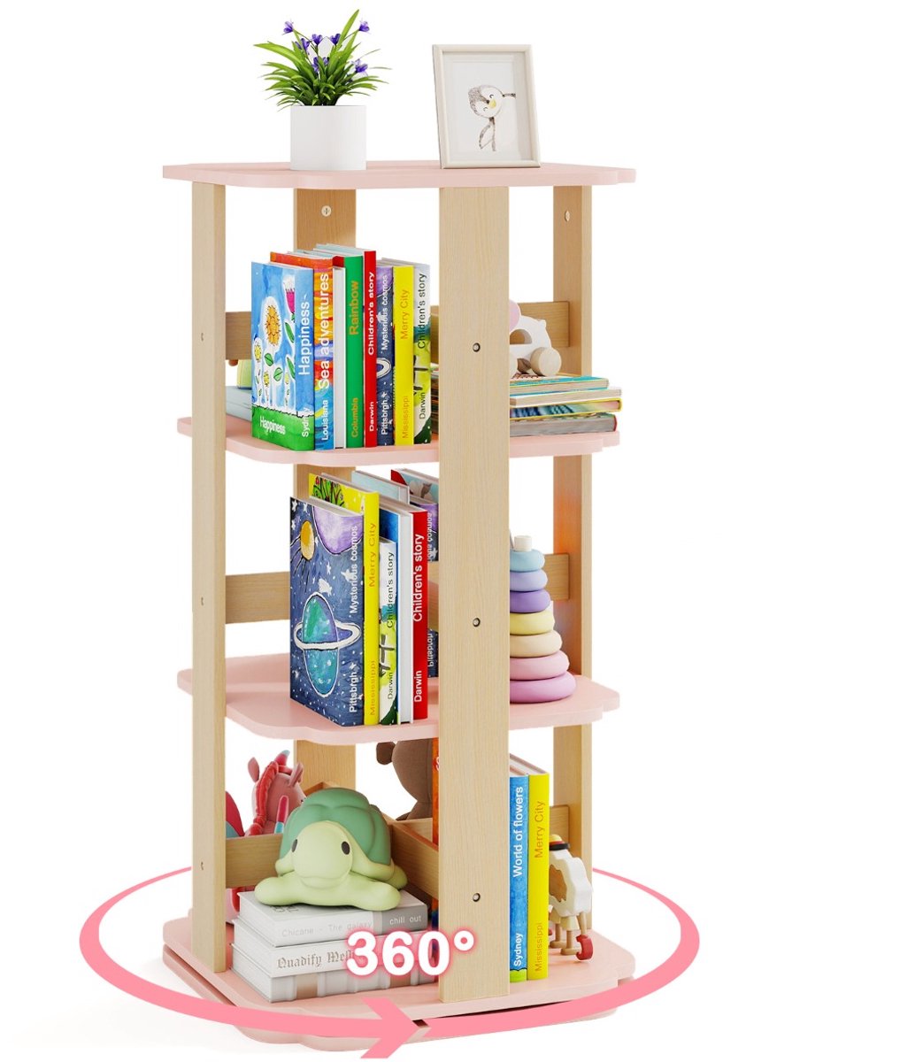 SureDeal® - Boekenkast - Kinderboekenrek Draaibaar vaks - Vakken Roze - 48x48x95,5 cm - Roze