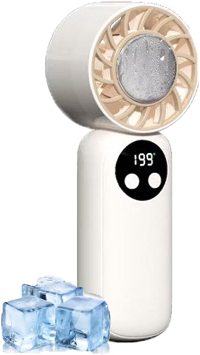 Ventilator - Handventilator - Draagbare turboventilator met verkoelend effect - 199 windniveaus - Oplaadbare Koelventilator voor Gezicht en Kantoor - Draagbare mini-reisventilator - Persoonlijke draagbare ventilator - Gebroken wit - Koelventilator