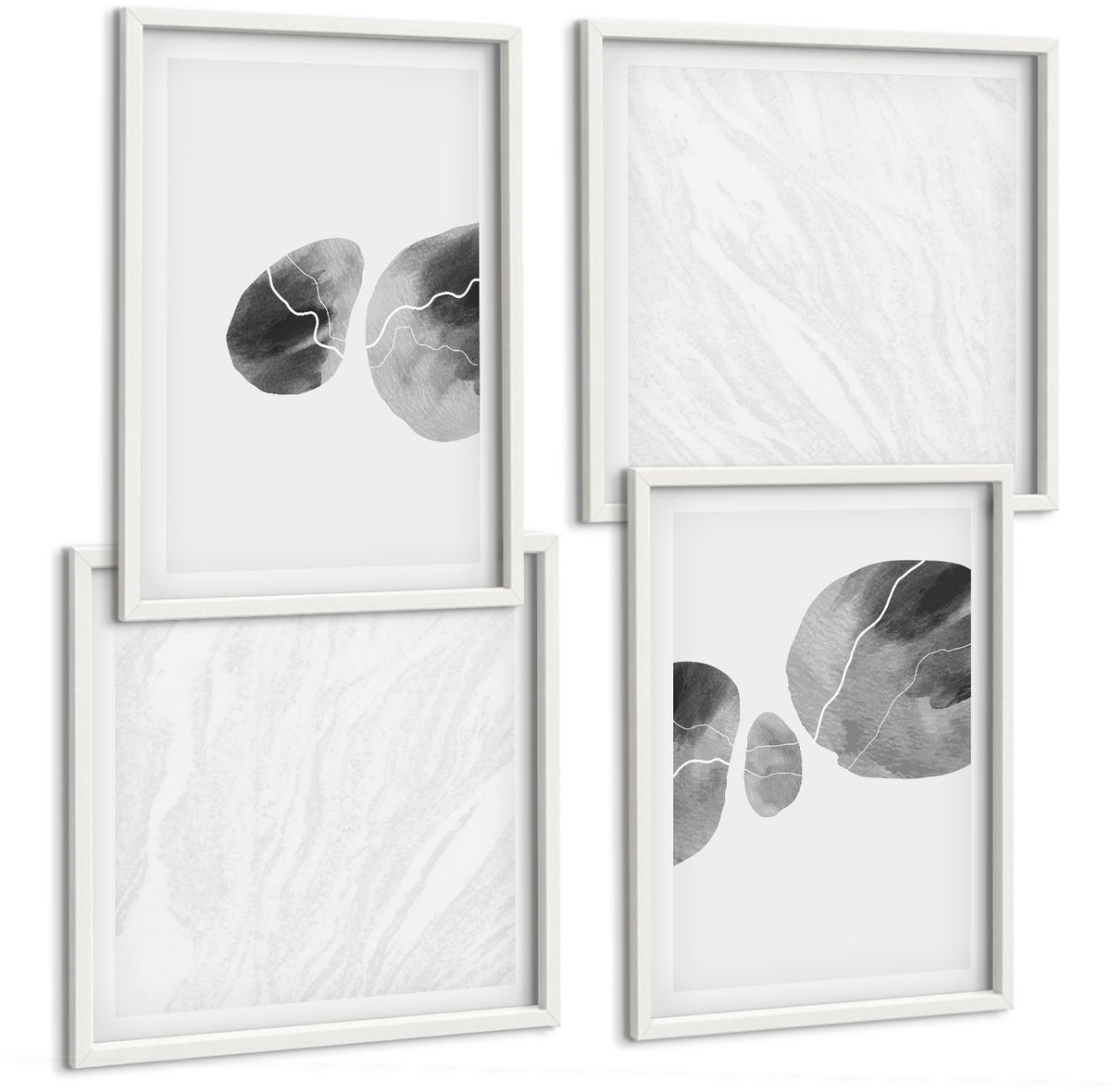 Wallfluent 4-Delige Schilderij Set - Abstracte Minimalistische Schilderkunst Met Verfvlekken - 40 x 40 En 40 x 60 - Moderne Wanddecoratie - Woonkamer - Muurdecoratie