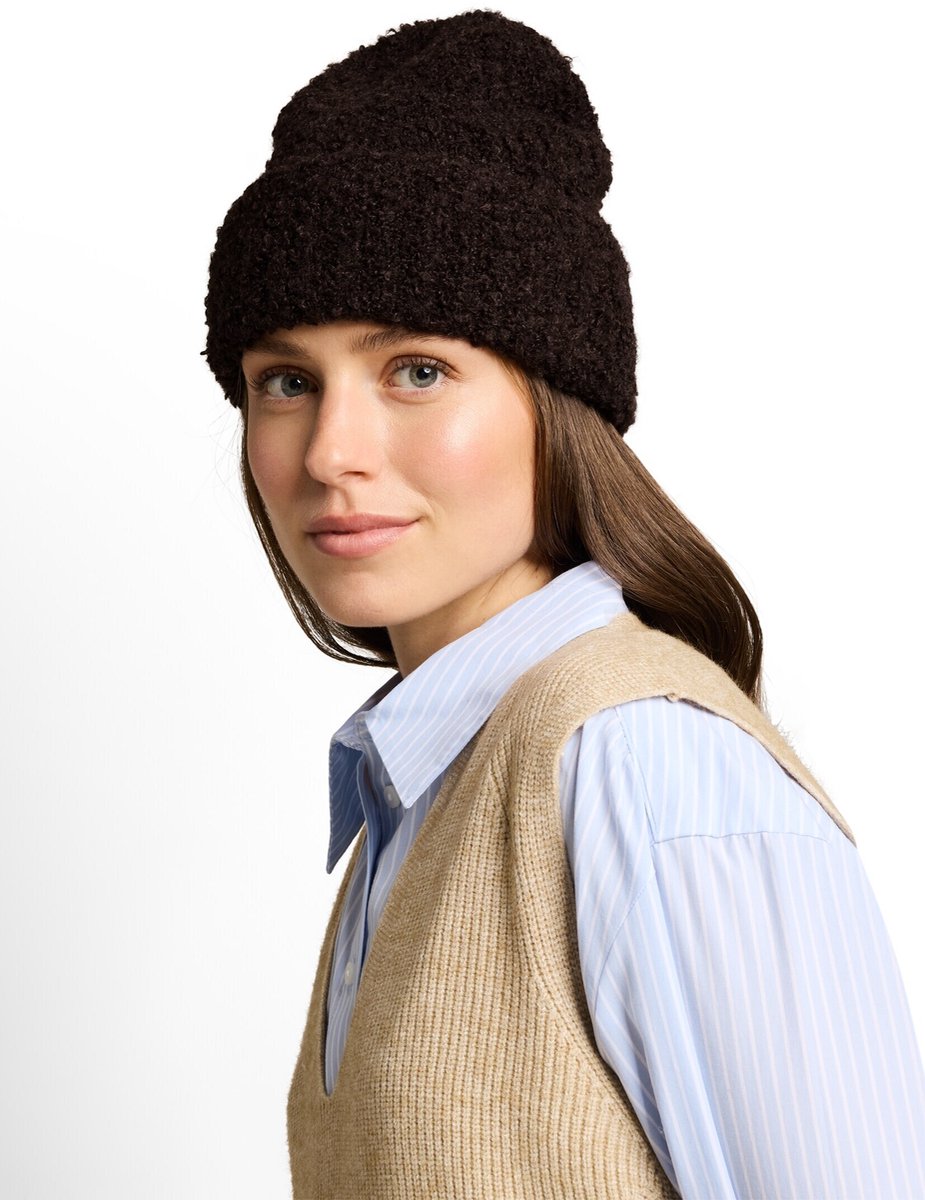 Tom Tailor - Bouclé-beanie - Maat ONESIZE - java dark brown