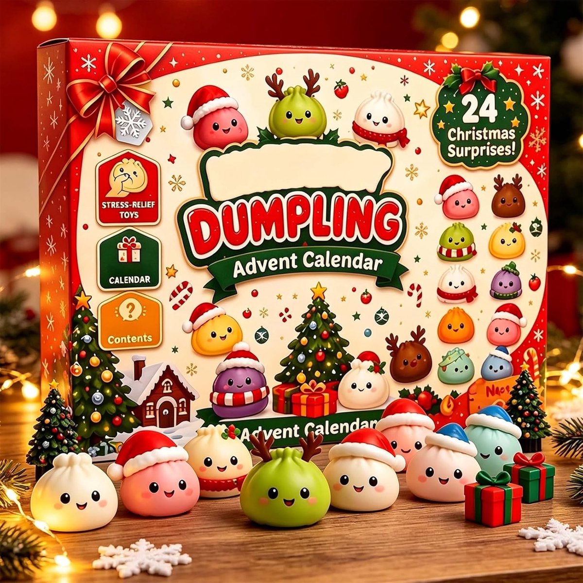 Dumpling Squishy Adventskalender 2026 - 24 Dagen Kerst Aftelkalender met Knijpspeelgoed & Stressballetjes - Antistress Fidget Toys - Geschikt voor Kinderen, Volwassenen, Kerstcadeau & Schoencadeau - 24 Verrassingen - Multikleur – foto 2