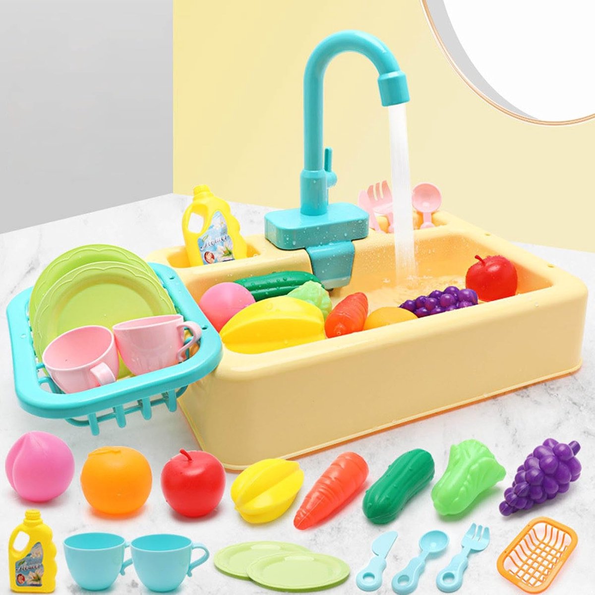 Keuken speelset Voor Kinderen - Simulatie Van Een Elektrische Vaatwasser - Met Stromend Water - Speelgoed - Rollenspel - Montessori-spel - Speelgoed Voor Vroeg Leren - Geel