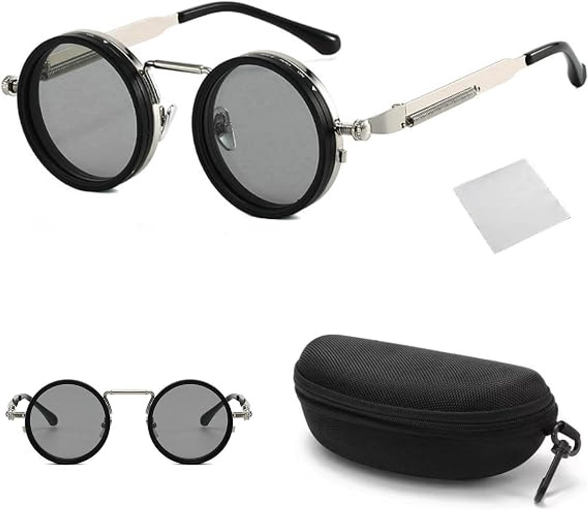 Gepolariseerde zonnebril, herenzonnebril, klassieke stijl, verstelbaar ND-filter (niveaus 1-9), UV-bescherming, anti-verblinding, ronde gepolariseerde lenzen, geschikt voor zowel mannen als vrouwen (zilver).