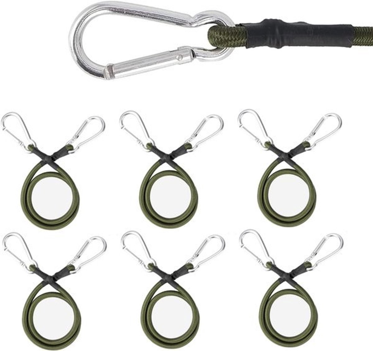Set van 5 Spierverstevigende Elastische Spanbanden met Carabinerhaak - 30 cm Spanningsrubber voor Tentzeilen, Kamperen en Luggage