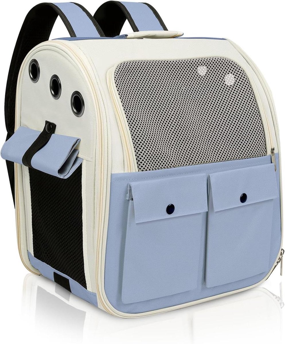 Huisdier Rugzak - Draagbare Tas - Reizen met Dieren - Ademende Mesh - 37 x 26 x 37 cm - Blauw