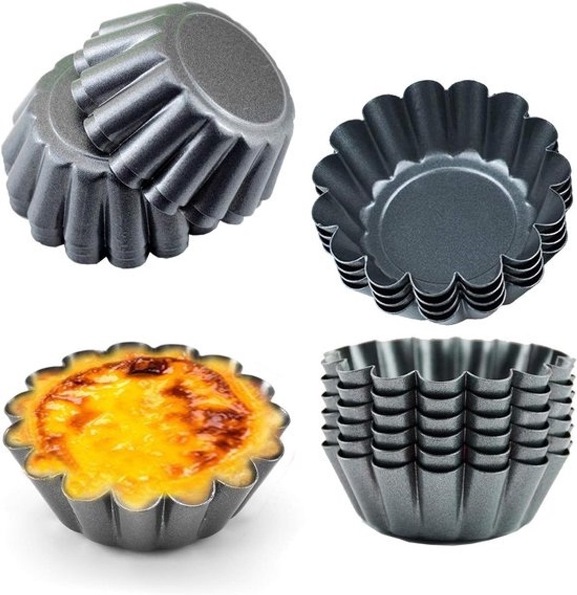 Set van 12 Mini Taartvormpjes voor Eiertaart en Muffins - Non-Stick Bakvormpjes