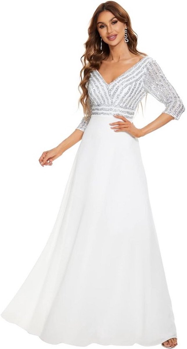 Elegante Lange Avondjurk Chiffon met Pailletten en V-hals voor Feest en Gala