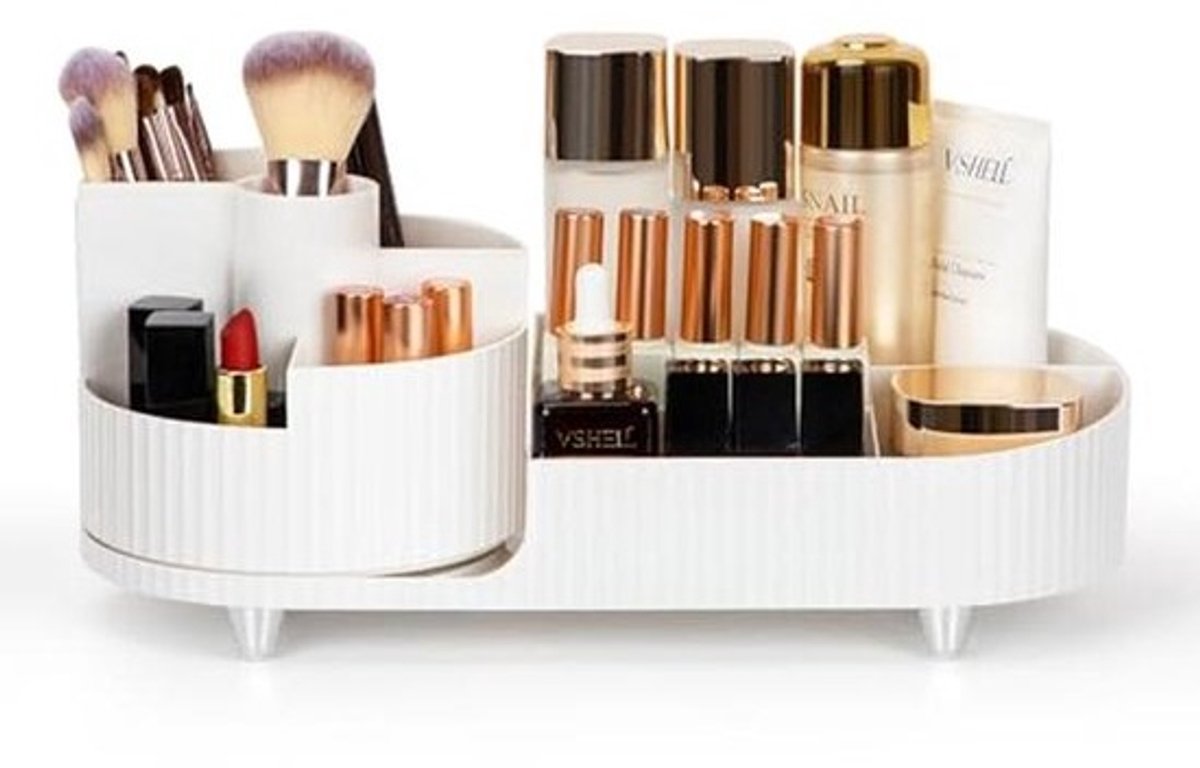 360 Graden Draaibare Schoonheidsorganiser voor Cosmetica - Multifunctionele Opslag voor Kaptafel, Badkamer en Slaapkamer, Wit
