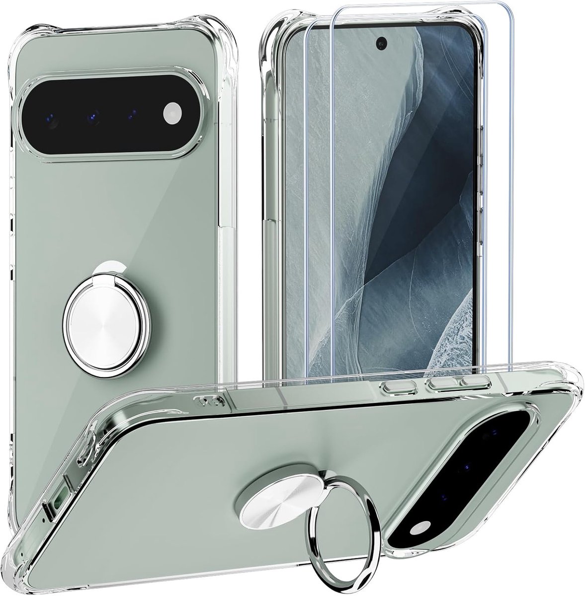 Zandarix Screenprotector Geschikt voor Google Pixel 11 Pro XL - 2 Screenprotector - 360 Graden - Magnetische Ring Zilver - Schokbestending - Back Cover Hoesje - Transparant