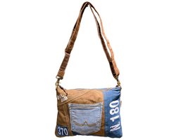 Sunsa-Tas-Denim-Canvas-Leer-gerecyclede jeans-N180-dames-heren-Retro-Vintage-Streetwear-39cmx28cmx5cm-Denim/Bruin