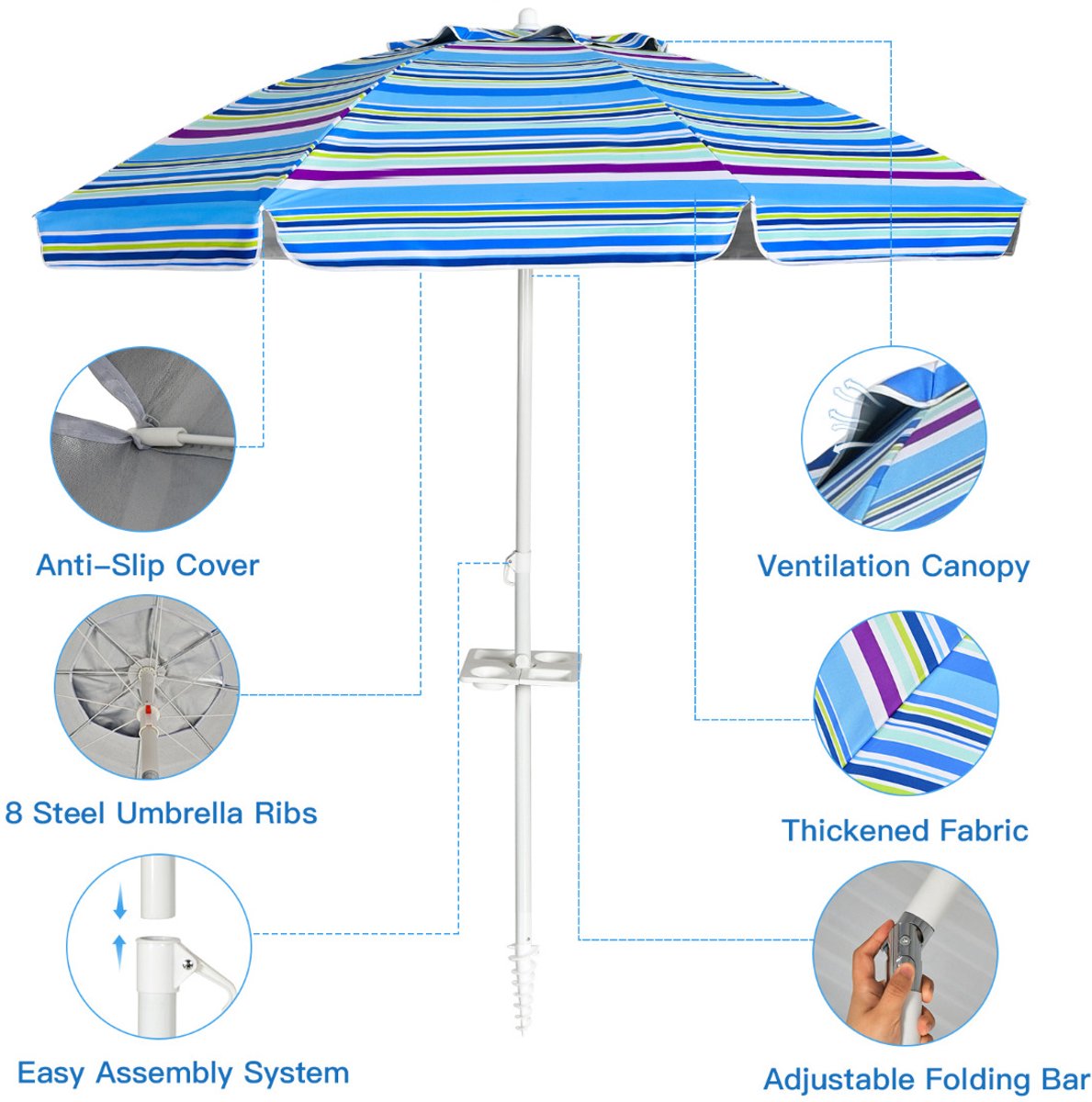 SureDeal® - Parasol - Strandparaplu UPF - Draagbare Parasolparaplu Strand - 2,2x2,2 cm - Donkerblauw