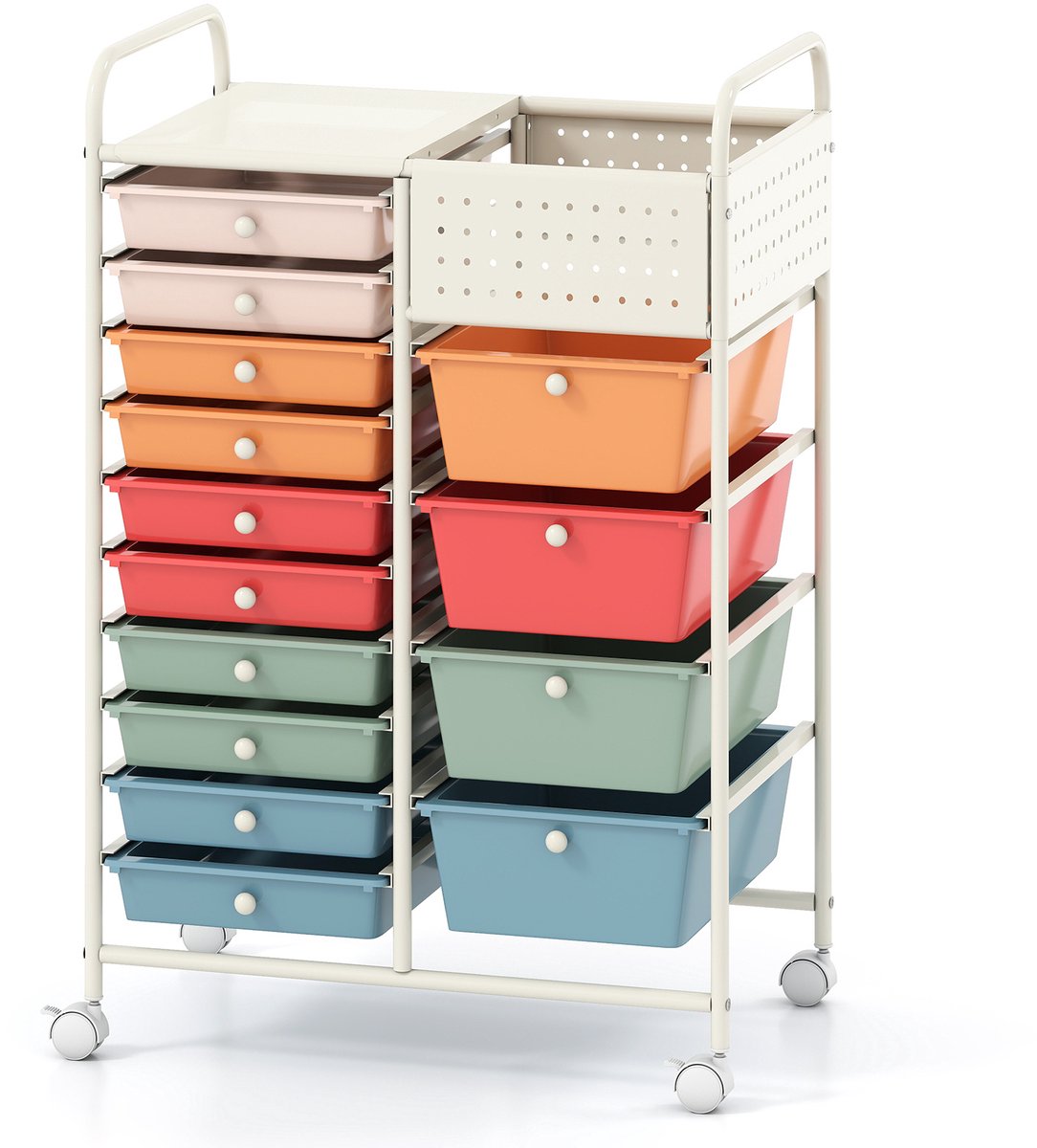 SureDeal® - Bureaukast - Servierwagen Wieltjes - Lades Rolcontainer - Dienblad Geperforeerde Plaat - Metalen - 63x37x87 cm - Gekleurd