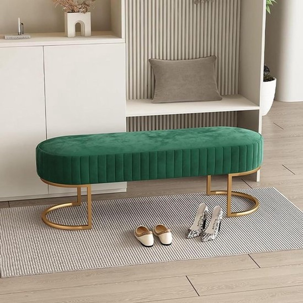Gestoffeerde Opbergbank - Entreebank Ottomaan - Woonkamer Decoratie - Fluwelen Afwerking Gouden Poten - 100 cm - Kleur B