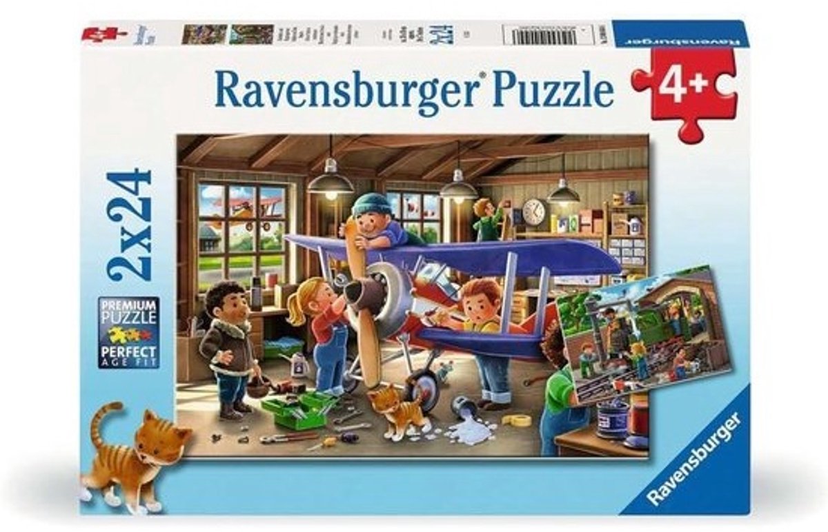 Kinderpuzzel 2x24 - Trein en Vliegtuig - Educatief Spel - Mini Posters Inclusief - 26 x 18 cm
