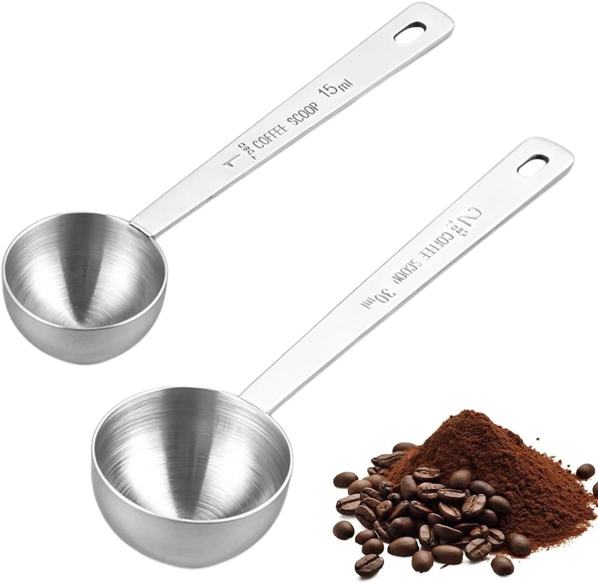 Set van 2 RVS koffielepels met 15ml dosering voor perfecte koffie en thee ervaring