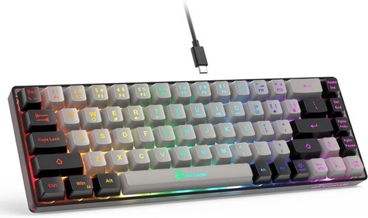 65% Gaming Toetsenbord Compact Bedraad met RGB Verlichting - 68 Toetsen Anti-Ghosting voor PC en Laptop