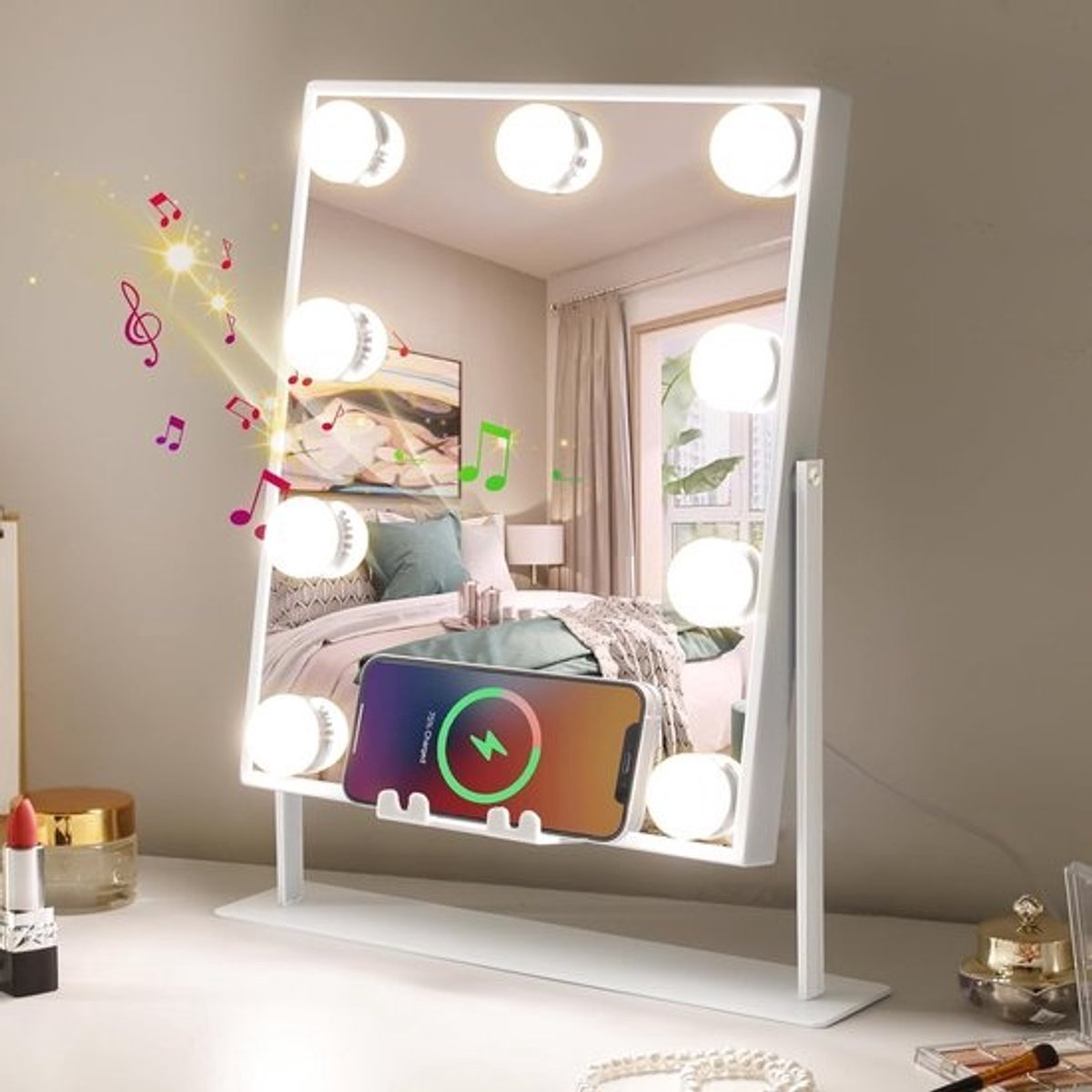Make-up Spiegel met Verlichting en Bluetooth - Wikkelspiegel met 9 Lampen