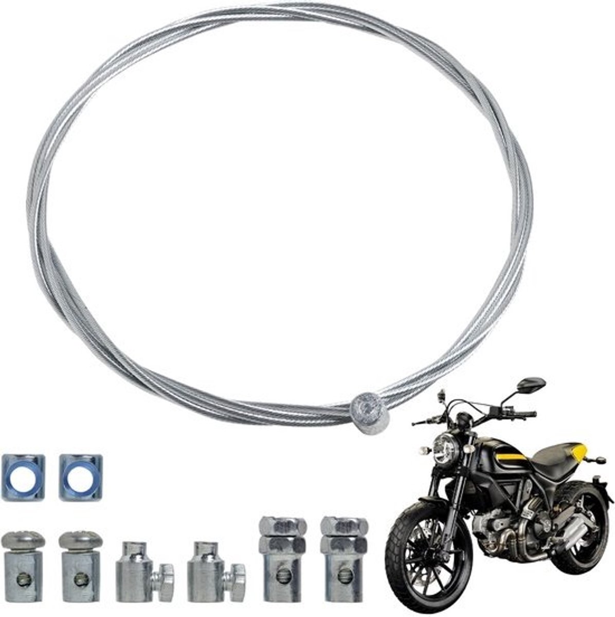Cosensi - Koppeling Kabel - Universeel - 1.3 m - Robuust - Galvanized Steel - Geschikt voor Motorfietsen - Kleur Zilver