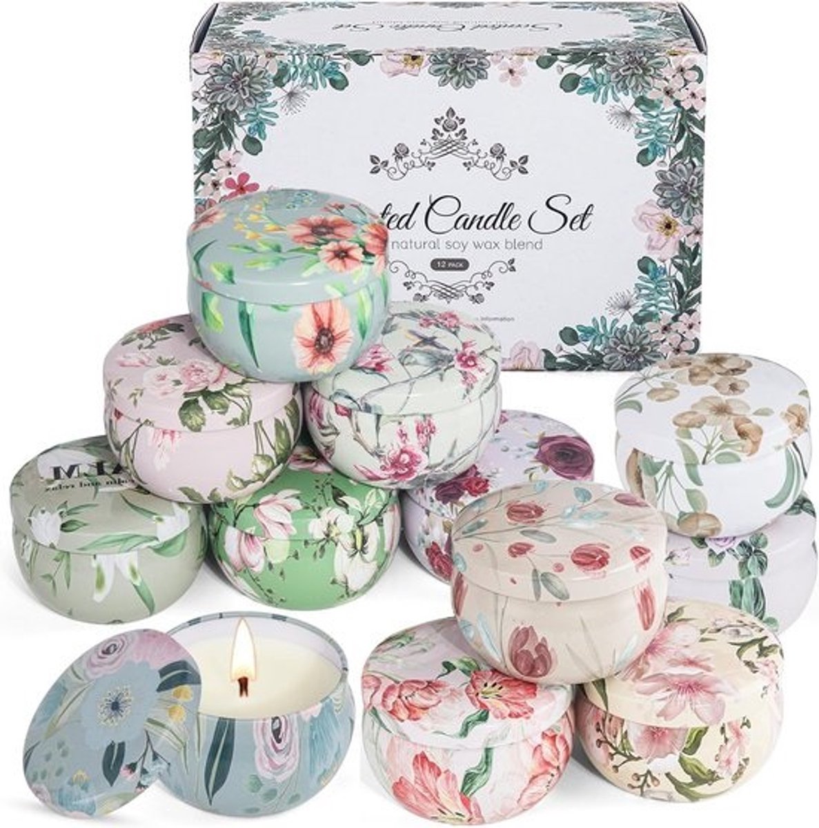 12 Stuks Geurende Kaarsen Set voor Vrouwen - Natuurlijke Bloemengeur voor Decoratie en Cadeaus