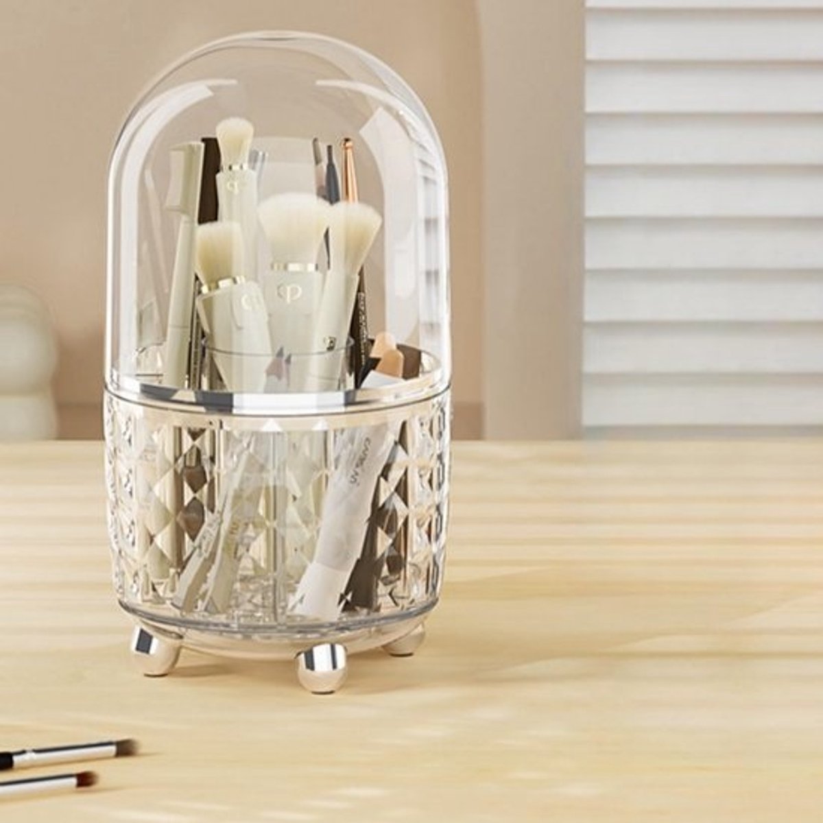Make-upborstelhouder met deksel - 360° draaibare cosmetische organizer voor make-upgereedschap