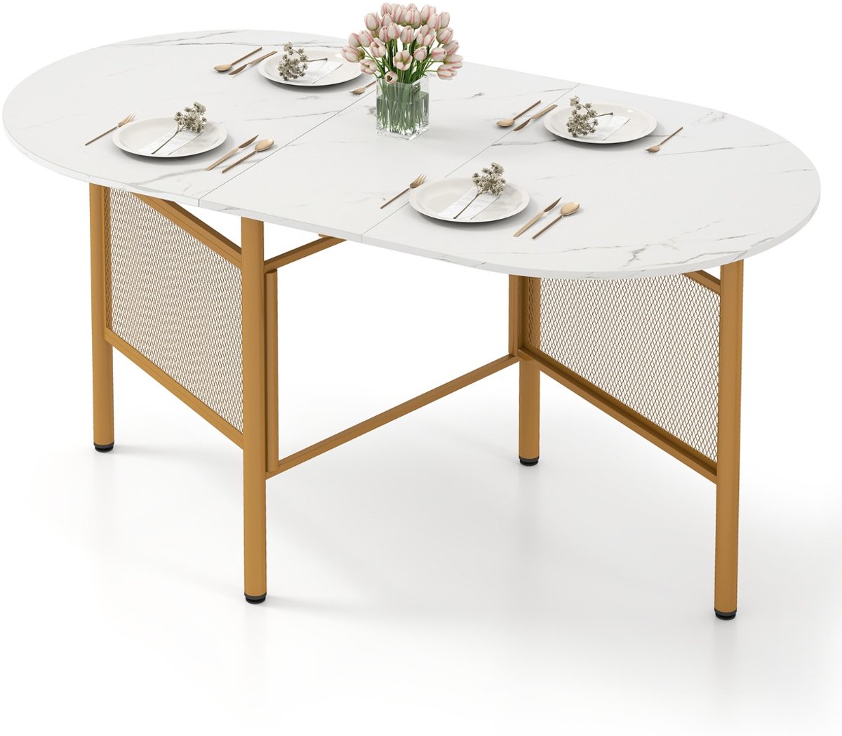 SureDeal® - Eettafel - Opvouwbare Geschikt - Personen Ovale - Woonkamer - 150x80x76 cm - Wit