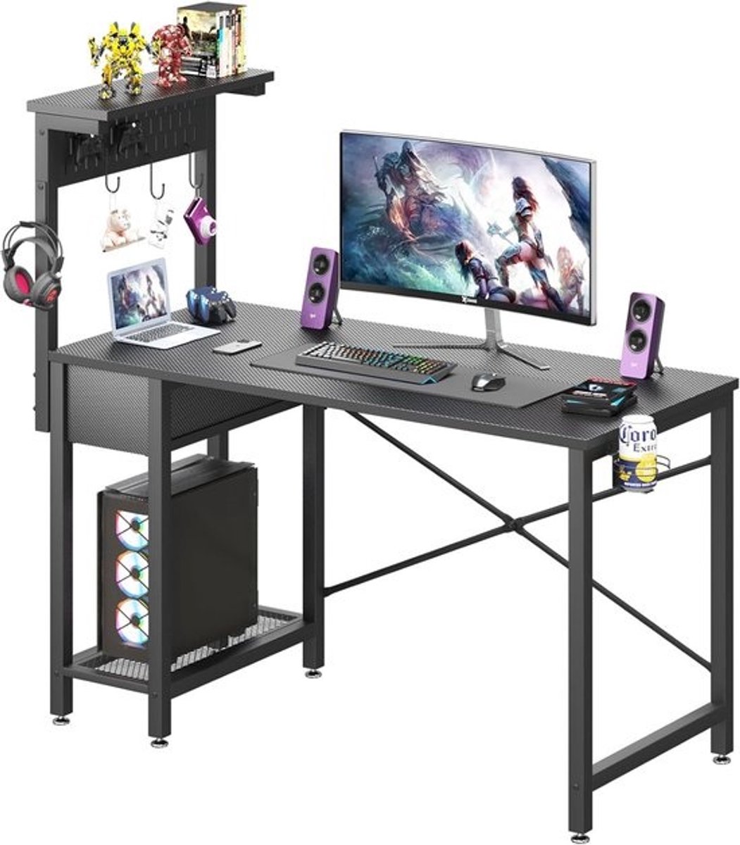Omkeerbaar Gamingbureau met Pegboard - 47 inch Computerbureau met Houten Lade en CPU-Stand, Perfect voor PC en Laptop