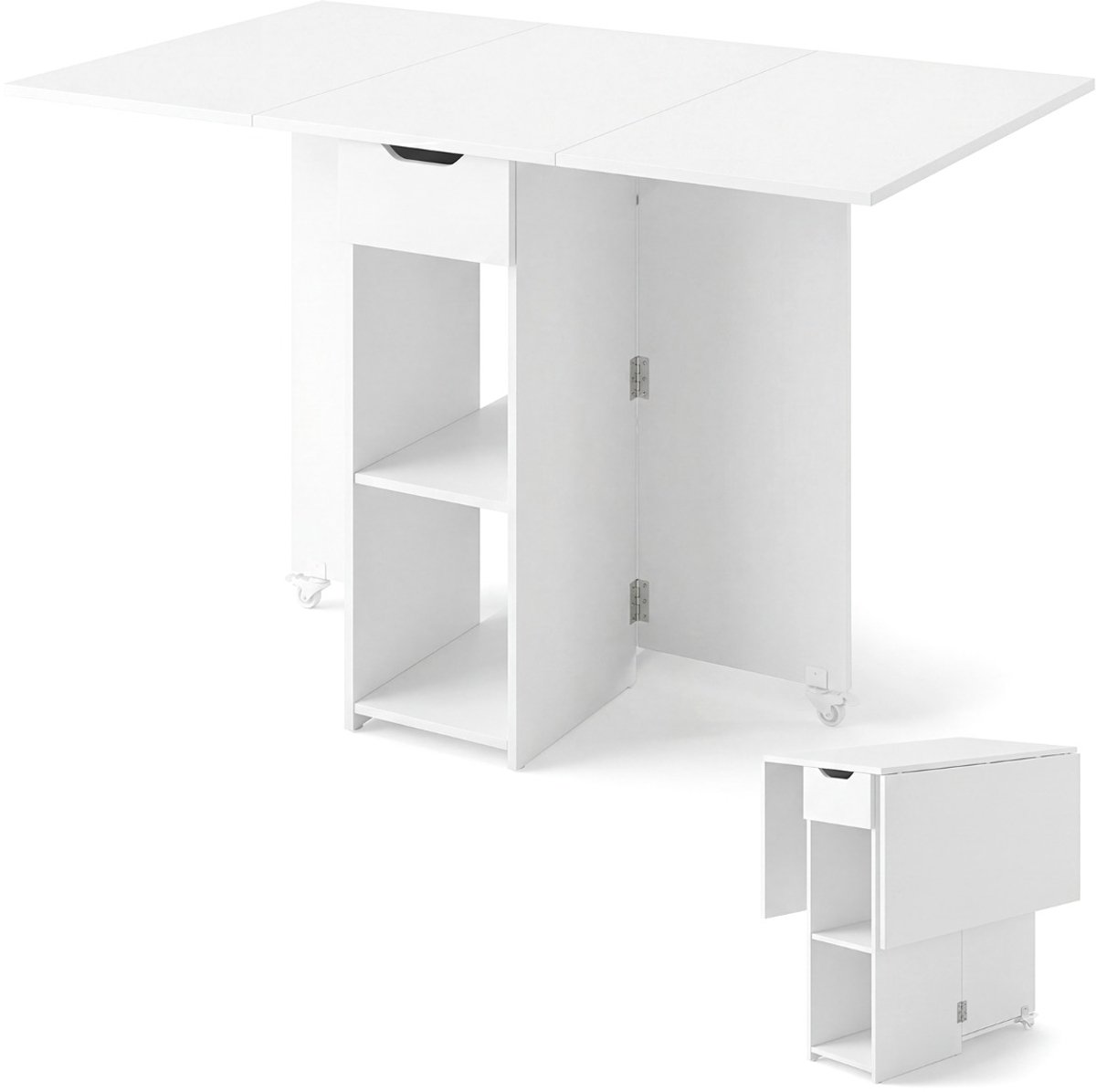 SureDeal® - Eettafel - Opvouwbare Keukentafel Opvouwbare - Vier Personen - Lades - 120x72x75 cm - Wit