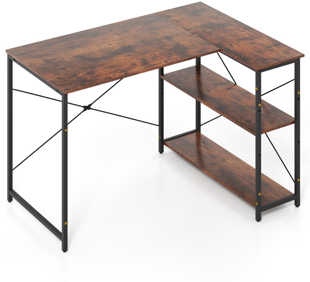 SureDeal® - Bureau - Vormige Computerbureau Omkeerbaar - Verstelbare Plank Rustiek - 118x86x74 cm - Koffiebruin