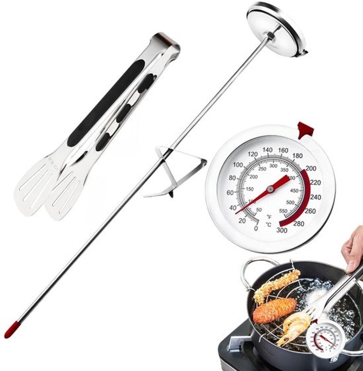 Analoge RVS Kookthermometer 0-300°C met Voedselclip voor Frituren, Braden en Koken