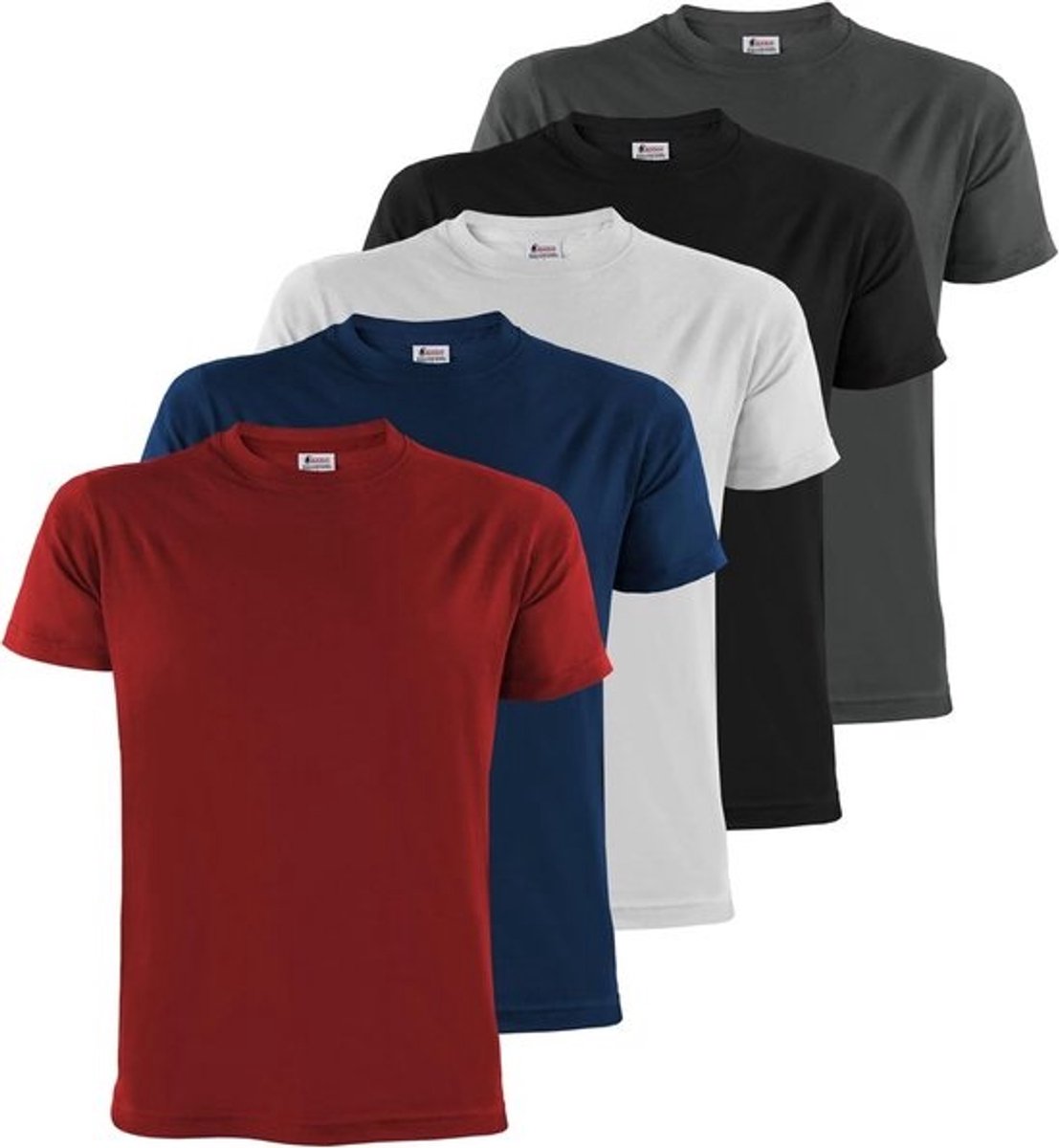 Heren T-Shirts Set 5 Stuks Katoen Ronde Hals Diverse Kleuren
