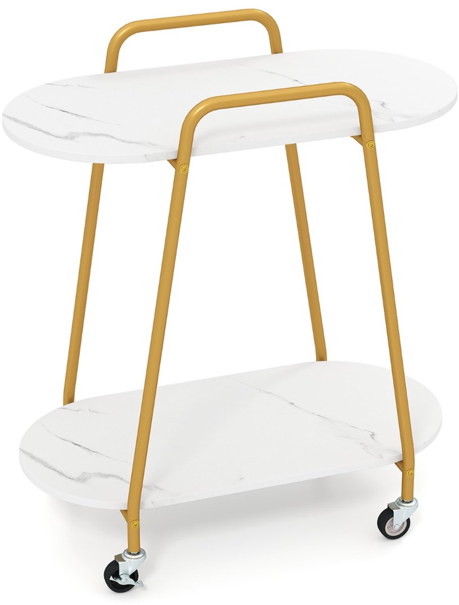 SureDeal® - Bijzettafel - Traps Verrijdbaar Bijzettafeltje - Kunstmarmeren Oppervlakken Vergrendelbare - Robuust Metalen - 60x33,5x68,5 cm - Wit