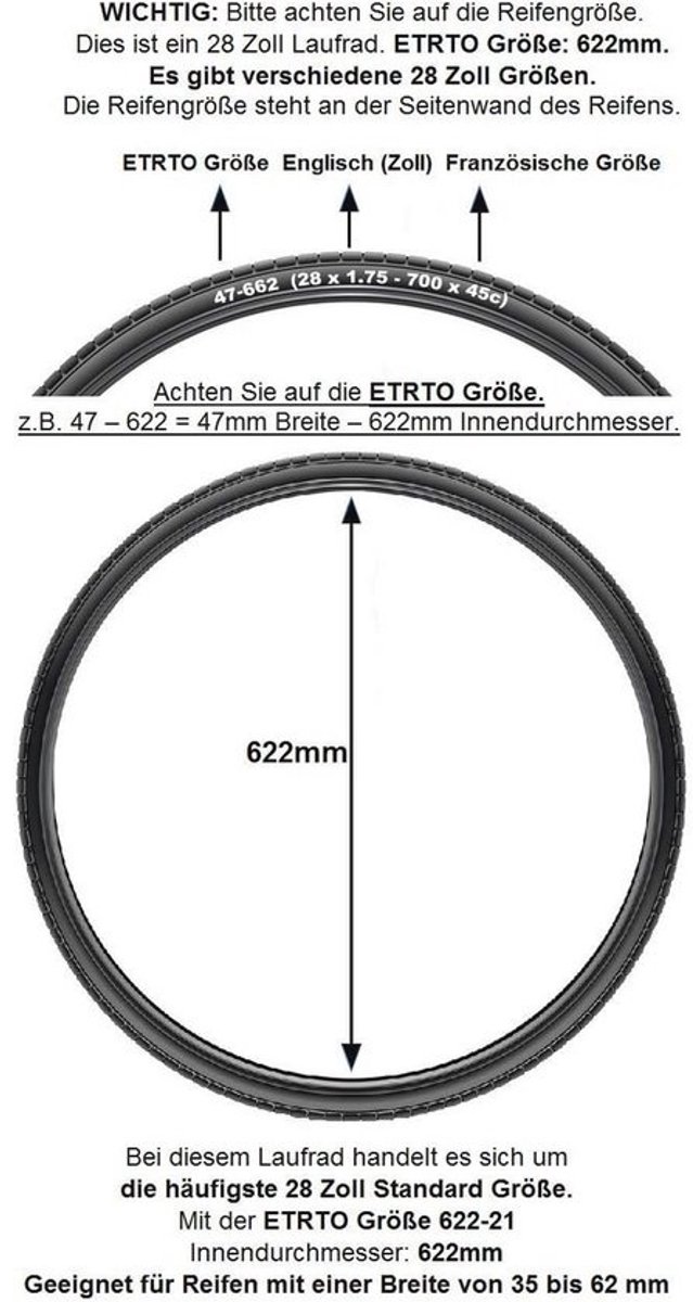 28 Inch Wielset voor Fiets - Zwart met 7-Voudige Schroefkrans