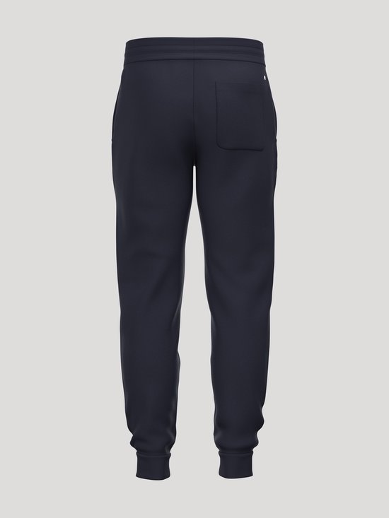 Achterkant van een donkerblauwe Björn Borg joggingbroek met trekkoord en een achterzak.
