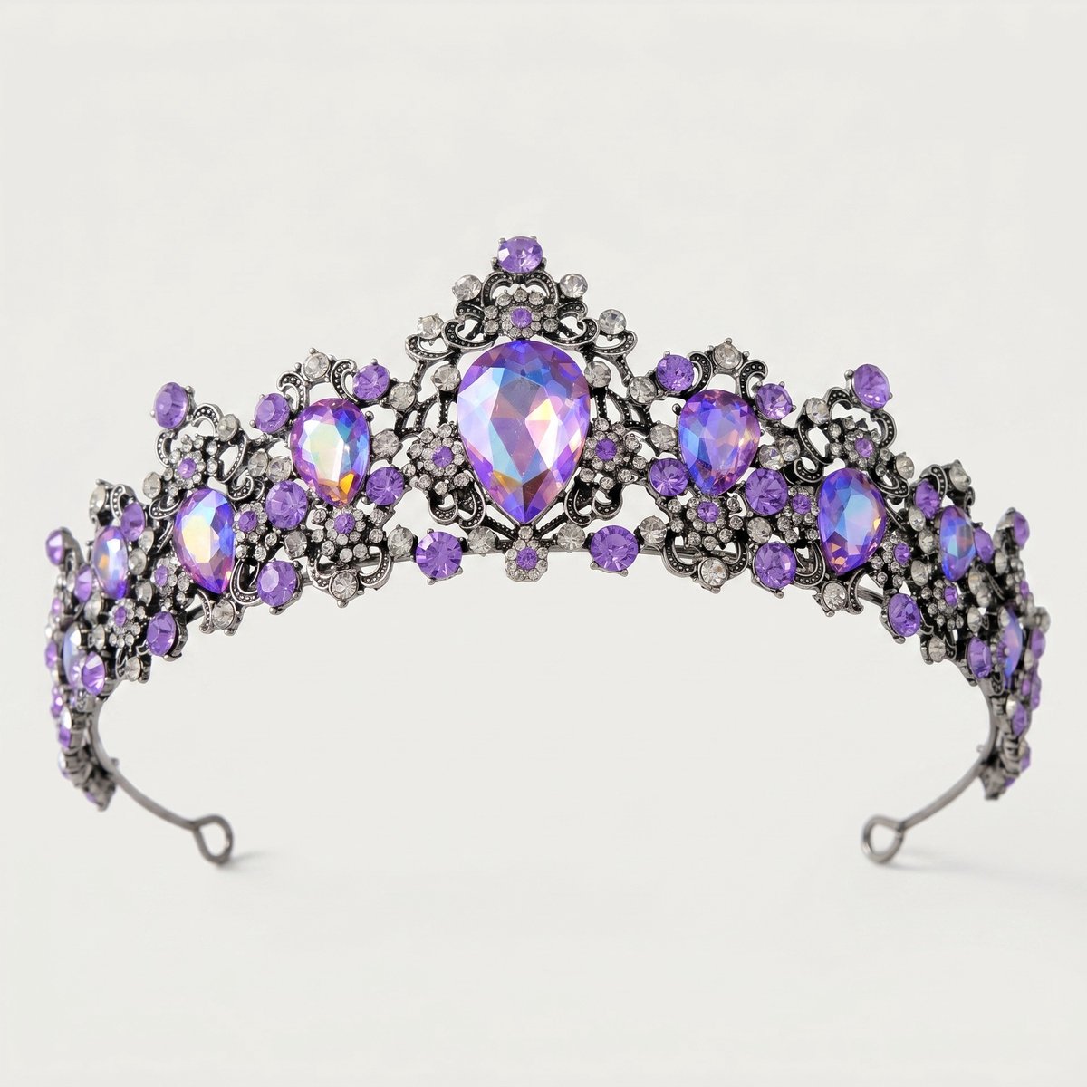 Kroon voor dames-Prinsessenkroon-Diadeem-Kroon-Strass-Elegant en Duurzaam - Geschikt voor Verschillende Gelegenheden-Haarsieraad- Oudgouden paarse diamant