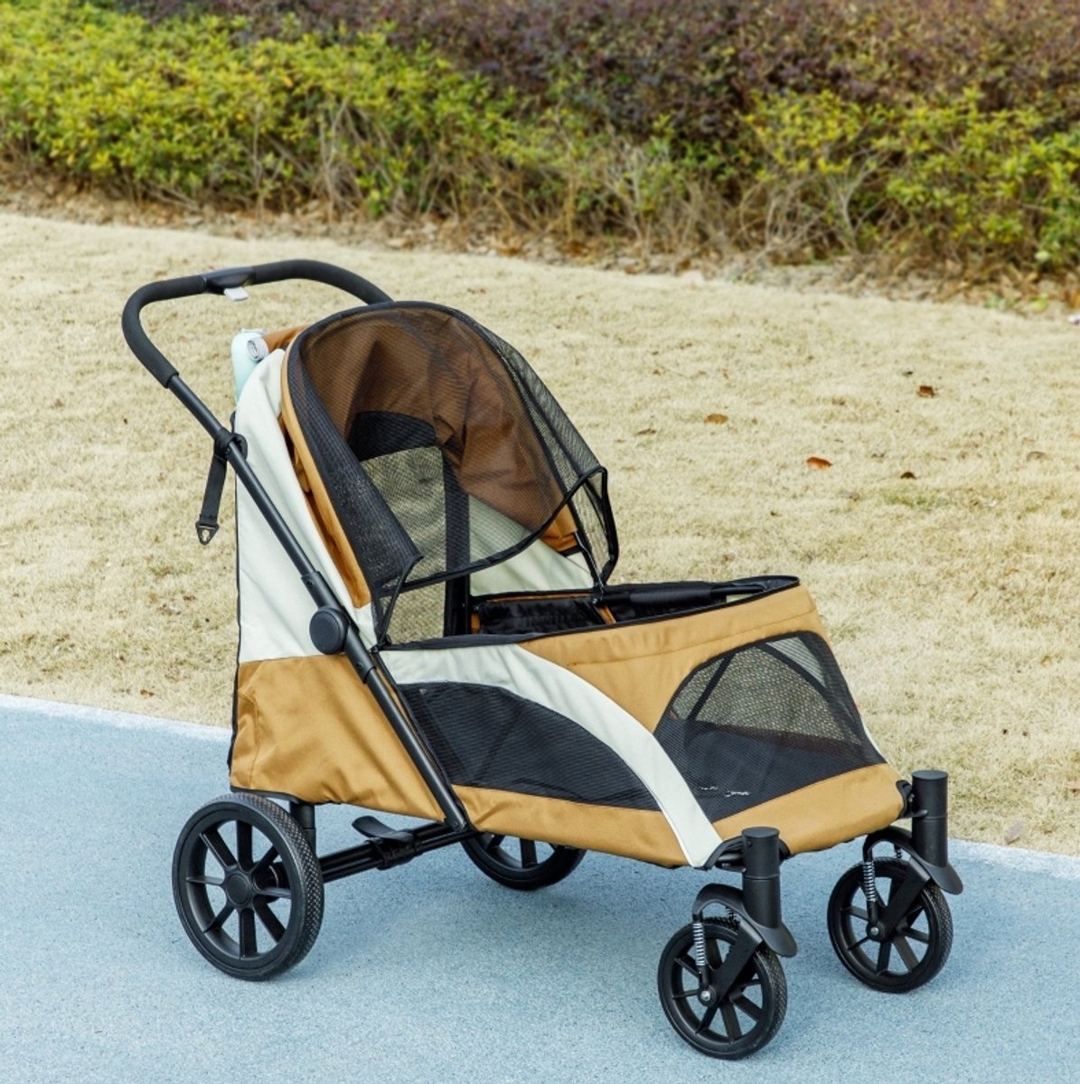 COVREO Hondenbuggy 124 x 67 x 100 cm bruin polyester - opvouwbaar - voor grote honden tot 30 kg