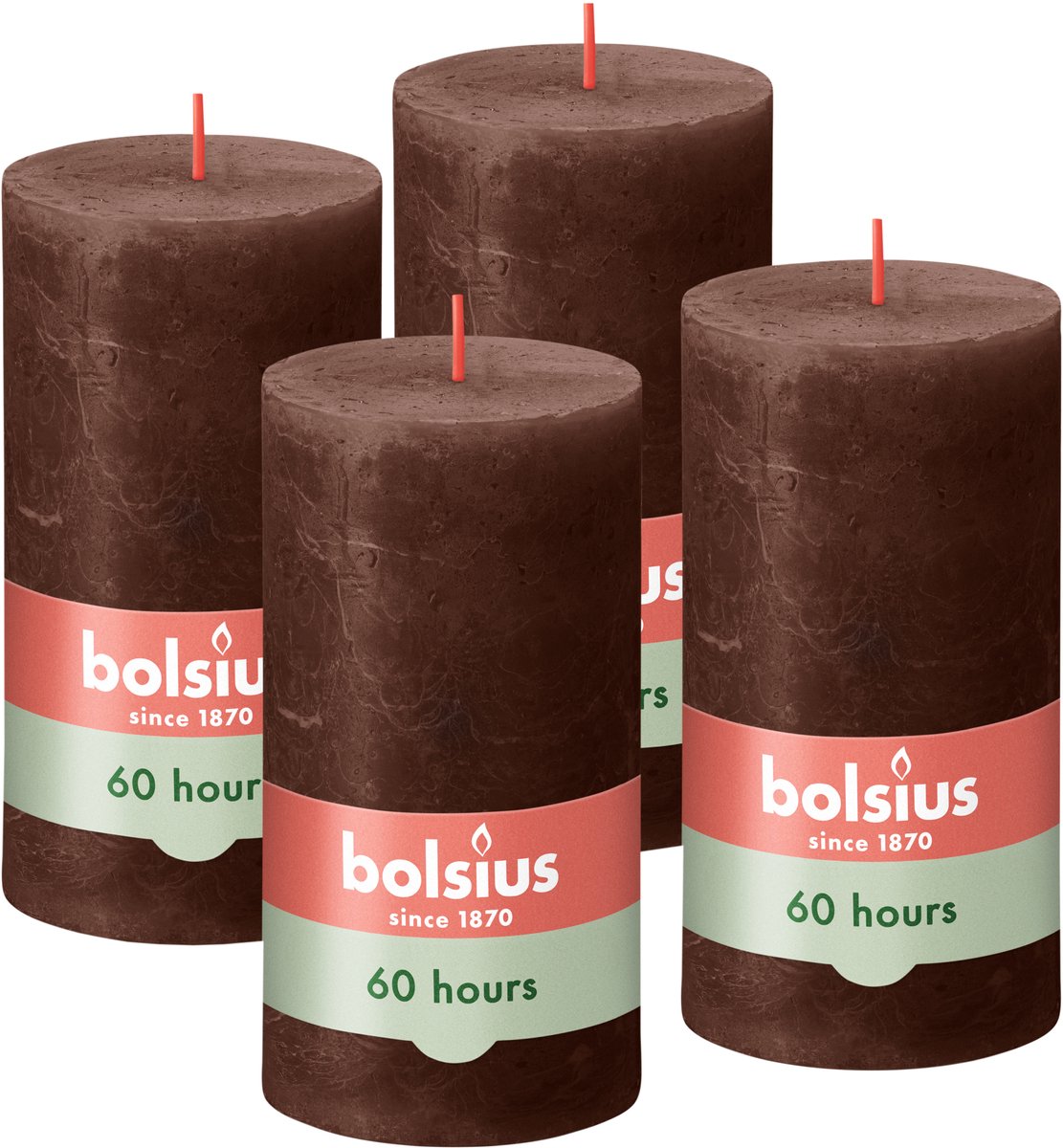 Bolsius Rustieke kaarsen - 4 Stuks - Bruin - 13cm - 60 branduren