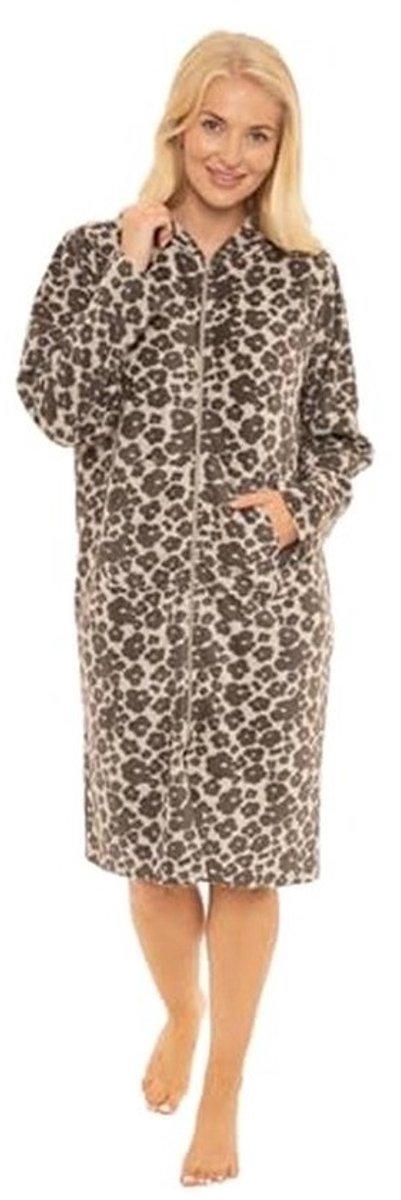 Dames Microfleece Badjas met Capuchon en Volledige Rits - Bloemenprint, Maat 46-48