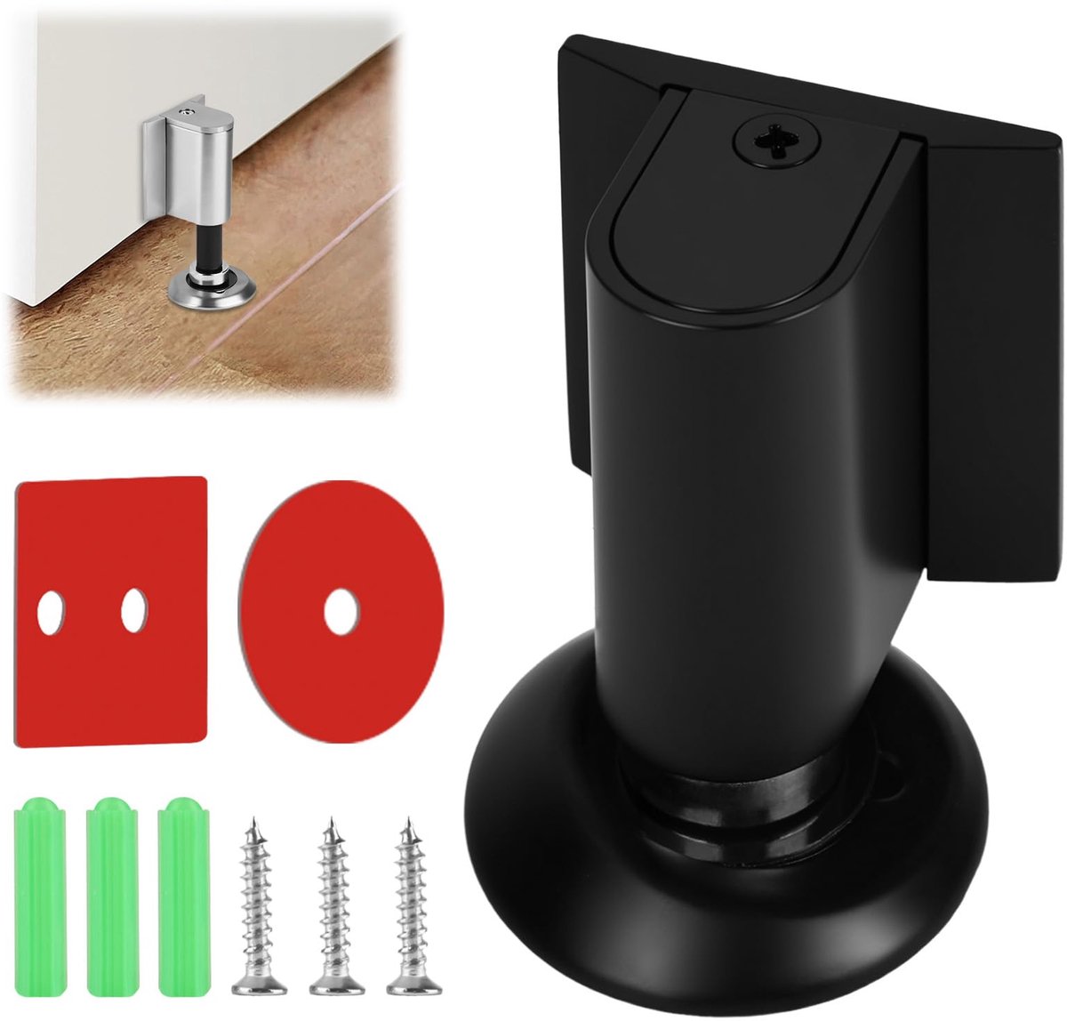 Magnetische RVS Vloerdeurstopper - Zelfklevend - Zonder boren - In hoogte verstelbaar - Muurbescherming - Voor slaapkamer, keuken, kantoor, badkamer