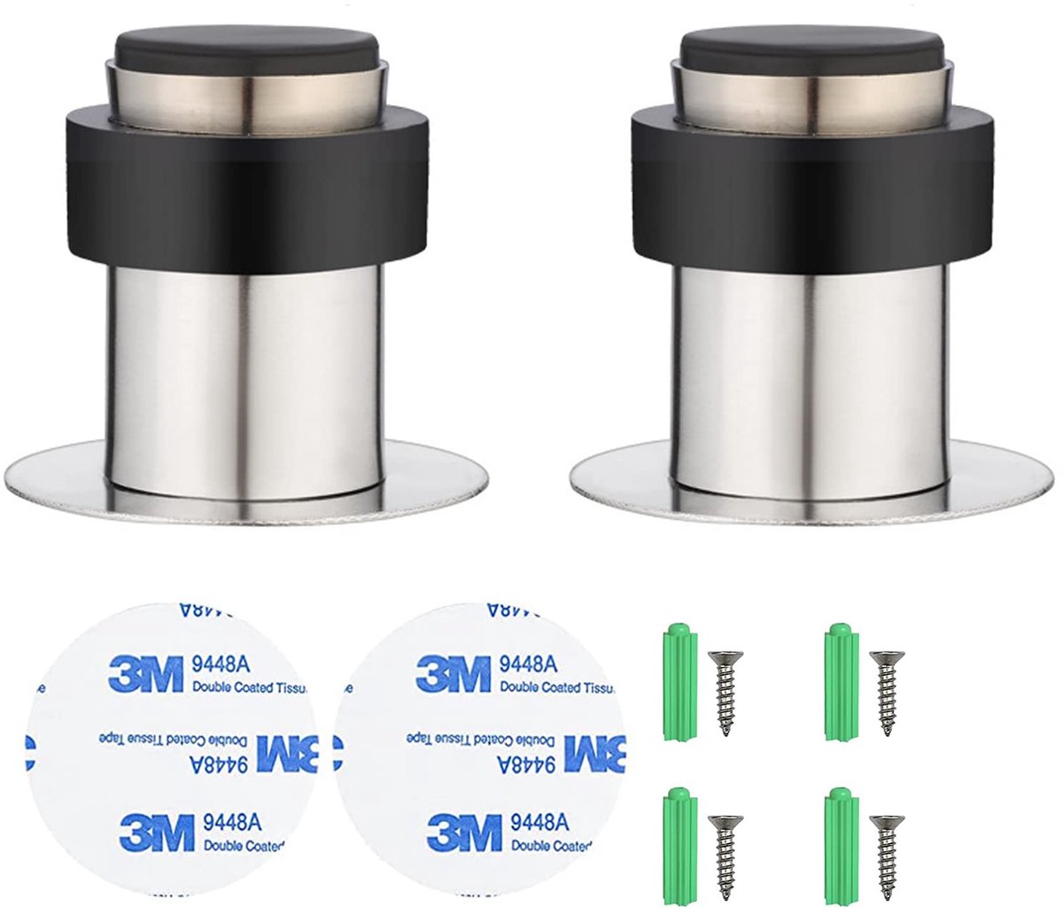 2 Stuks Vloerdeurstopper - Zelfklevend RVS met rubberen buffer - Voor harde vloeren, ter bescherming van muur en meubels