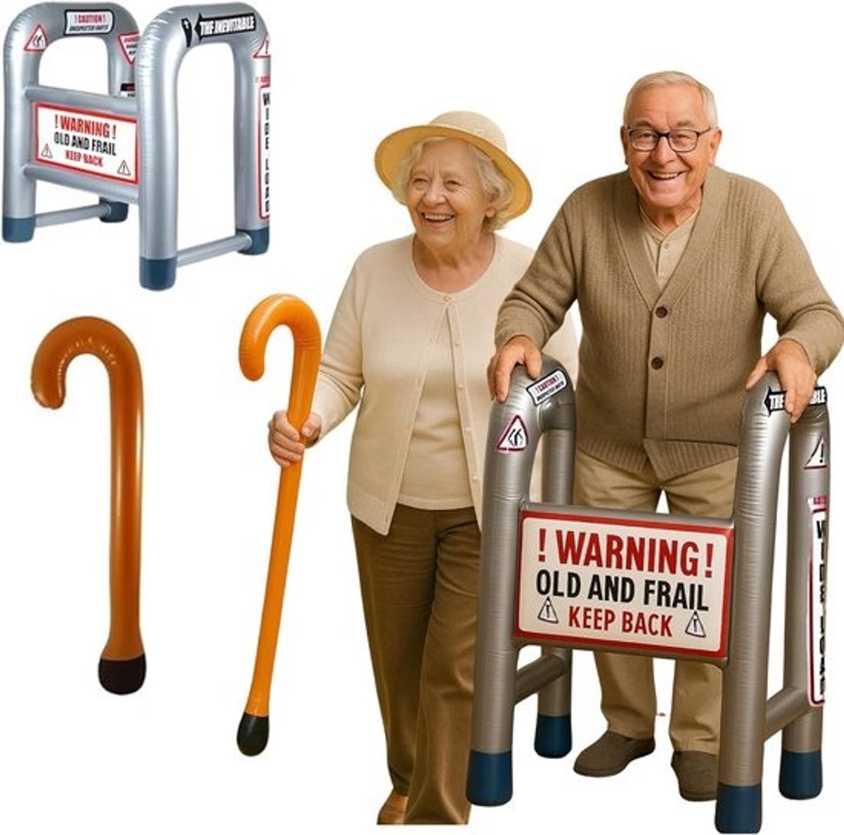 Opblaasbare wandelstok en Zimmer-frame set - 35 inch (ca. 89 cm) - Grappige nieuwigheid voor feesten en cadeaus