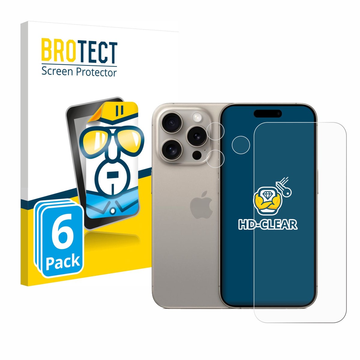 BROTECT - Screenprotector voor Apple iPhone 15 Pro (Voor+Camera) - Folie Beschermfolie transparant 6 Stuks