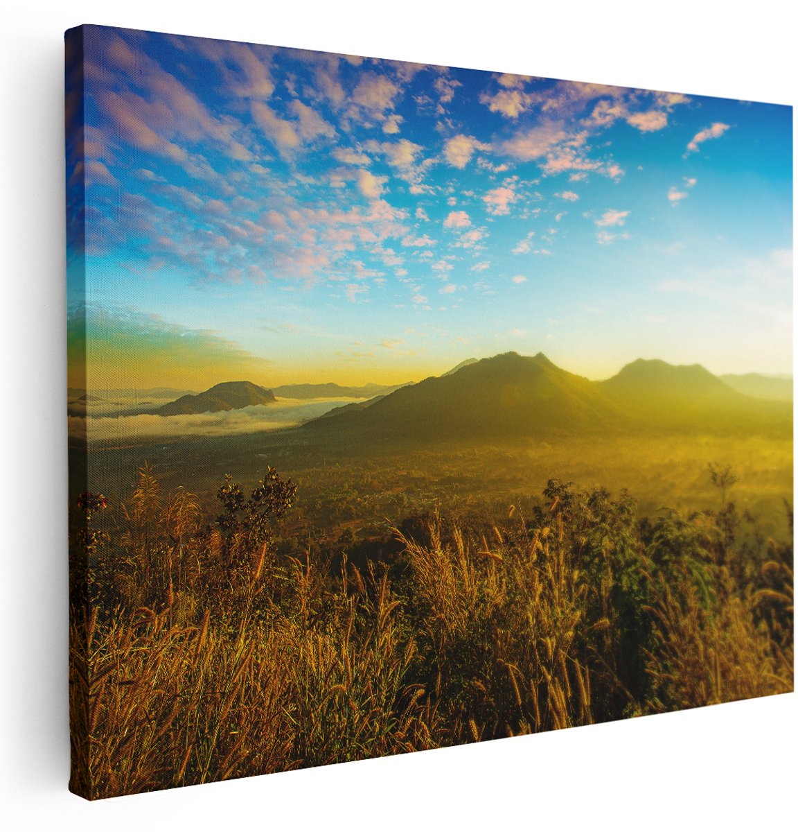 Artaza Canvas Schilderij Bergen Met Mist In Thailand - 160x120 cm - Groot - Wanddecoratie Woonkamer - Schilderijen - Muurdecoratie