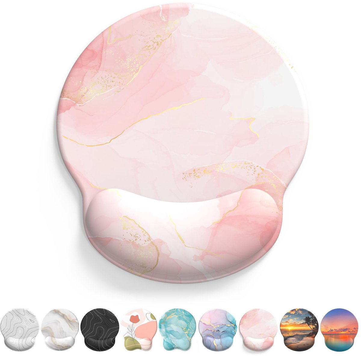 Muismat - Met Ergonomische Gel Polssteun en Antislip Onderkant - voor Laptop en Gaming - Roze Marmer