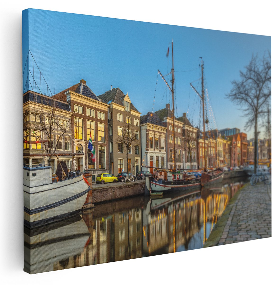 Artaza Canvas Schilderij Groningen Hoge der A Haven - 160x120 cm - Groot - Wanddecoratie Woonkamer - Schilderijen - Muurdecoratie