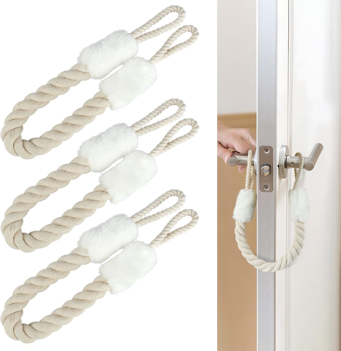 Deurstopper Klembeveiliging - Voor deurklink - Van katoenen koord - 3 stuks