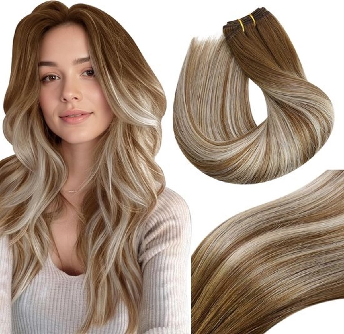 Naai in Haarverlengingen Menselijk Haar Balayage Kastanjebruin naar Blond 16 Inch 100g