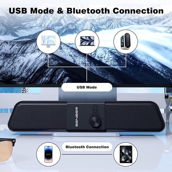 USB Powered Flowing LED Gaming Soundbar PC Luidspreker voor Laptop en Desktop Monitor — afbeelding 2