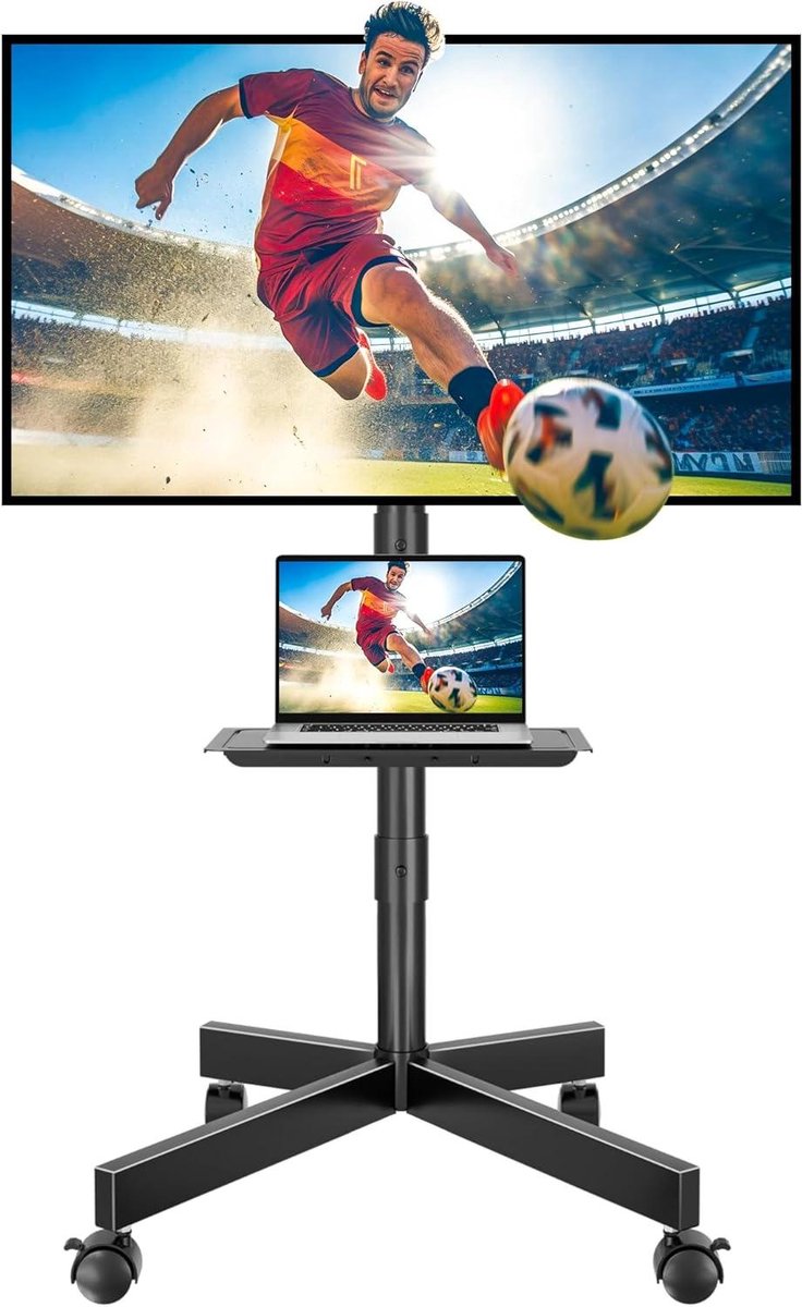 Mobiele TV-standaard - TV-trolley wielen - Flexibel Entertainment - Verstelbare kijkhoek - 23-60 inch - Zwart