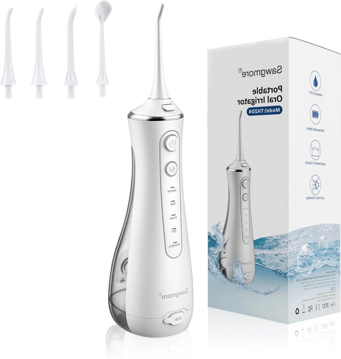 Draagbare monddouche - Waterflosser - Mondhygiëne verbeteren - 4 reinigingsmodi - 220 ml reservoir - Wit